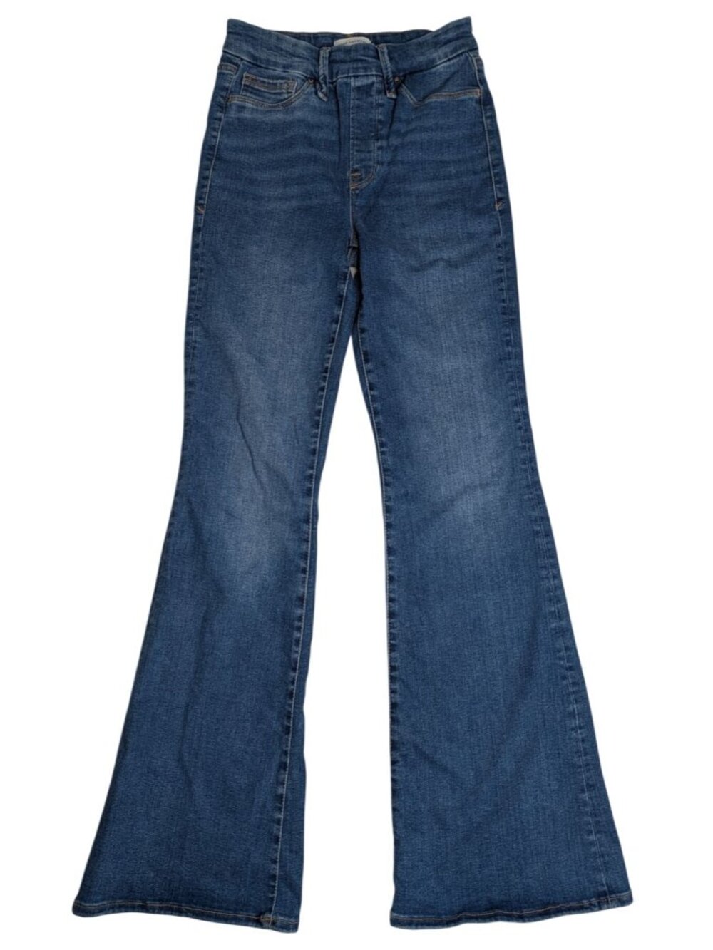 Good American Power Stretch Pull-On Sz Small Flare Jeans Medium Wash Denim